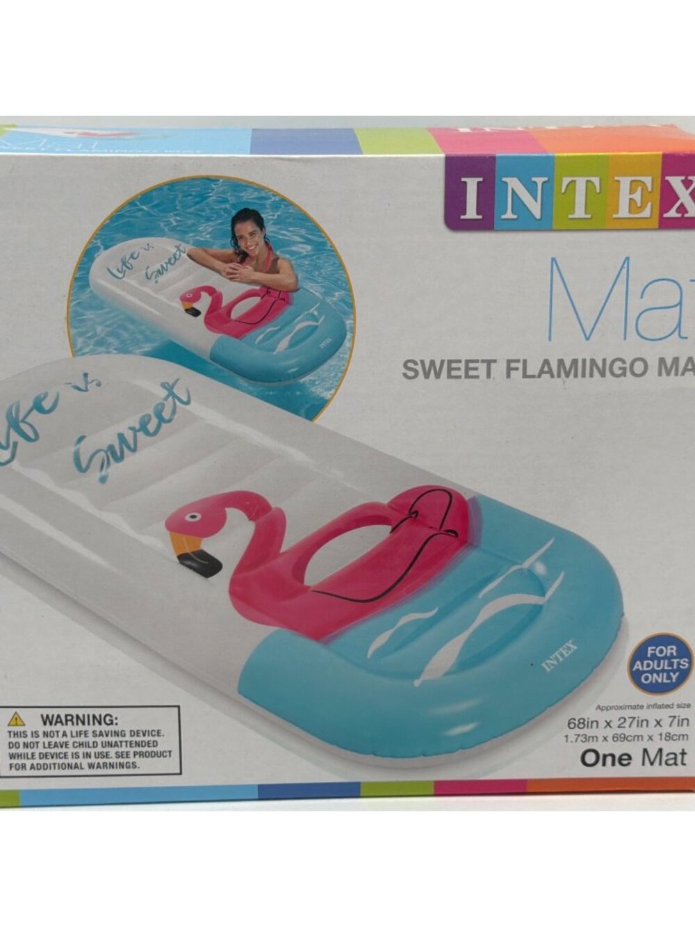 Intex Sweet Flamingo Inflatable Pool Mat 68"x27"x7" Adults Only Pink & Blue